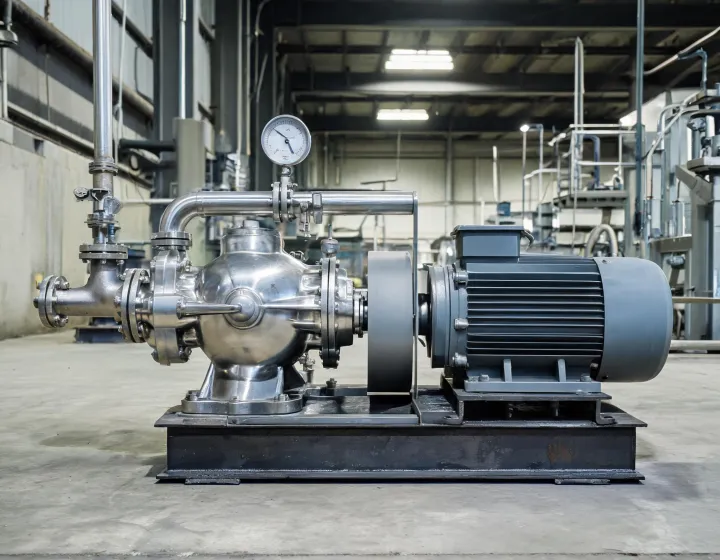 Rotary positive displacement pump skid transferring process fluid on a plant floor